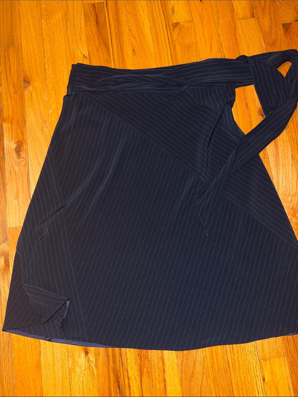 Women’s Zara Navy Pinstripe Faux Wrap Skirt